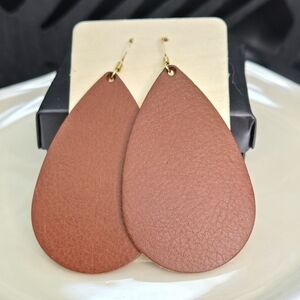 Leather Cognac Teardrop Earrings